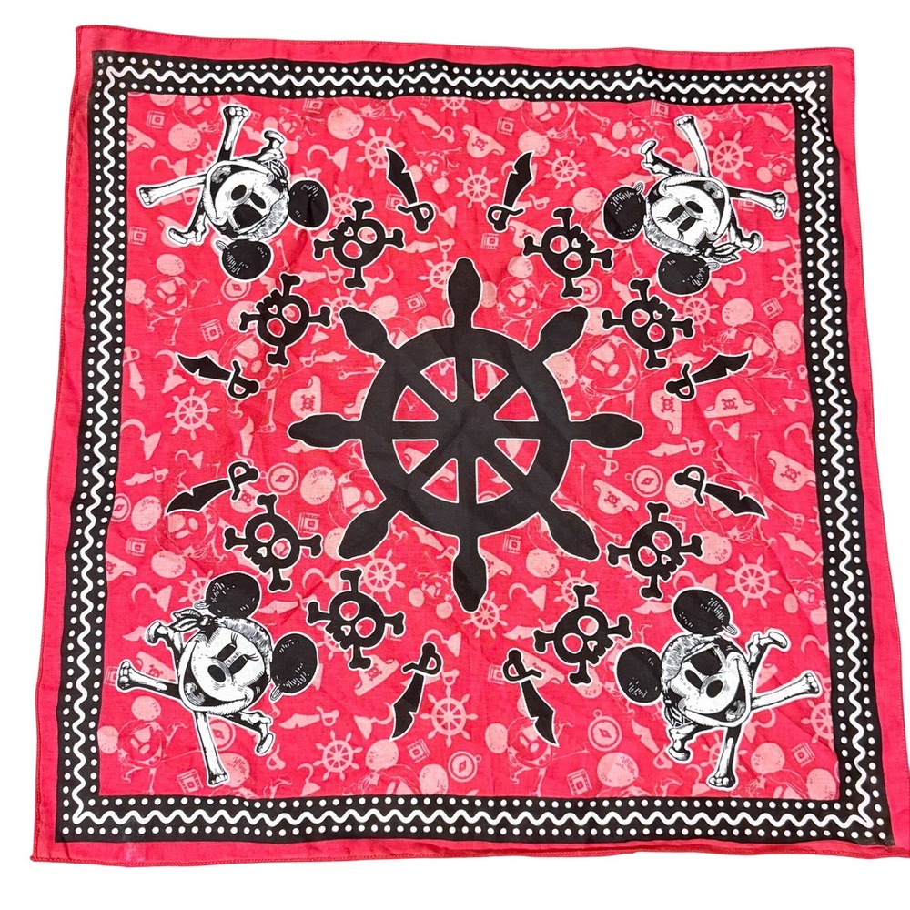 Disney Pirate Bandana Mickey Mouse Cruise Line 100% Cotton Red Black Halloween